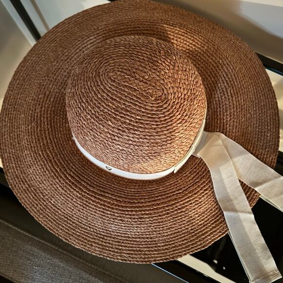 Helen Kaminski Cori Wide Brim Hat Nougat/Cream Raffia Sun Summer